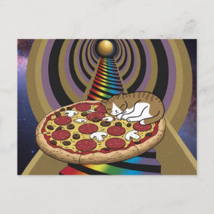 Postal Gato personalizado durmiendo en una pizza