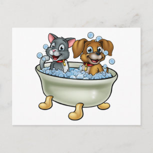 Postal Gato personalizado y perro en la tina