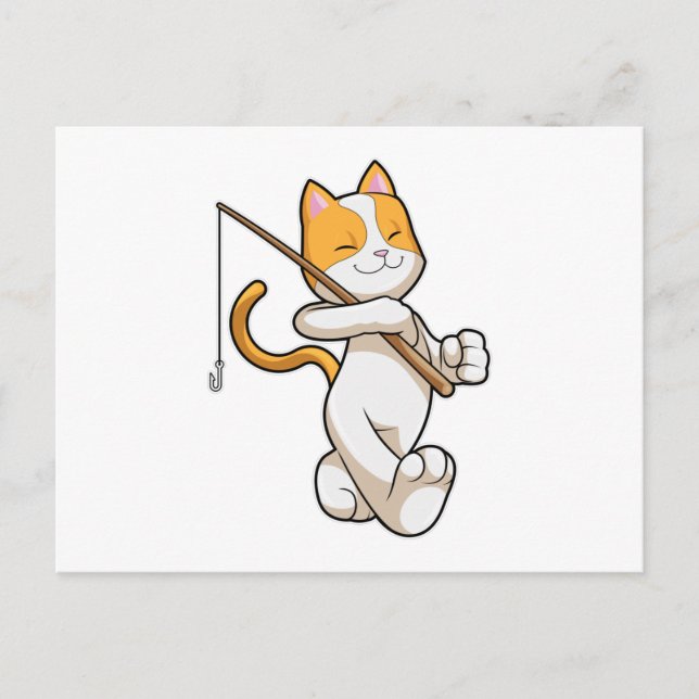 Postal Gato pescando con caña de pescar (Anverso)
