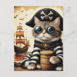 Postal Gato pirata adorable