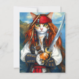 Postal Gato pirata | Arte de carácter fantasía