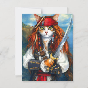 Postal Gato pirata   Arte de carácter fantasía