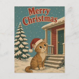 Postal Gato Pórtico Animal Navidad