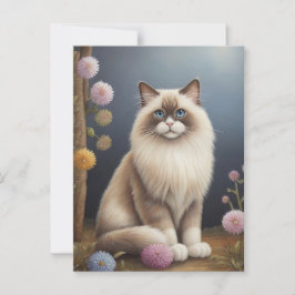 Postal Gato Ragdoll en Ilustracion Mascota fluffy en el j
