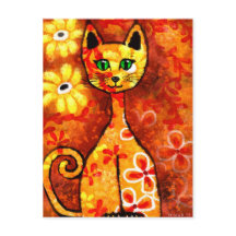 Gato retro caprichoso Kitty Floral Amarillo Naranj