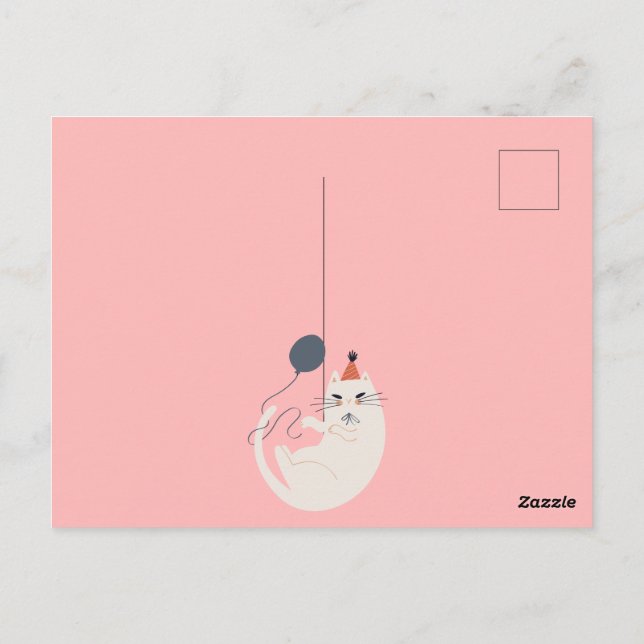 Postal Gato retro chic rosa (Reverso)