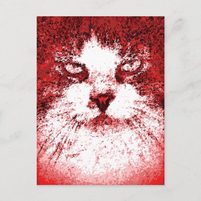 Postal Gato rojo de arte pop moderno (Anverso)