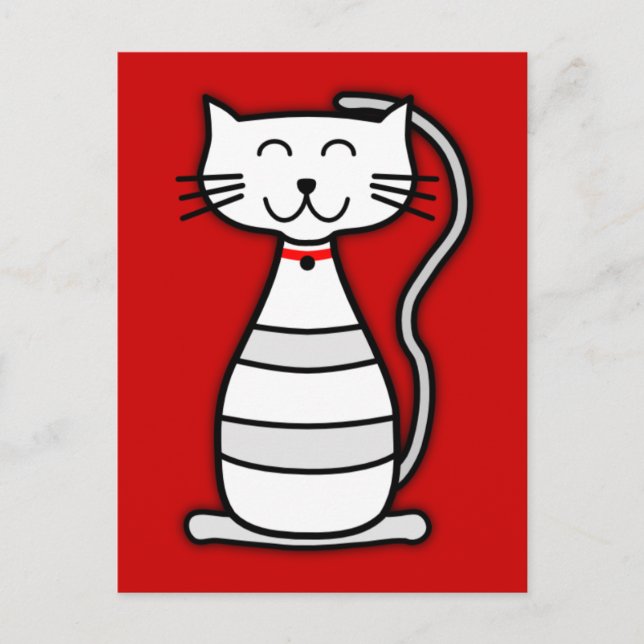 Postal gato rojo gris negro feliz personalizado blanco ki (Anverso)