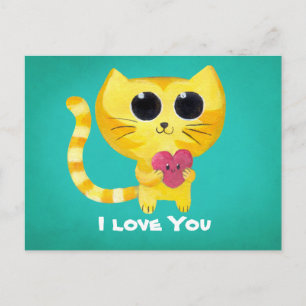 Postal Gato romántico lindo con corazón