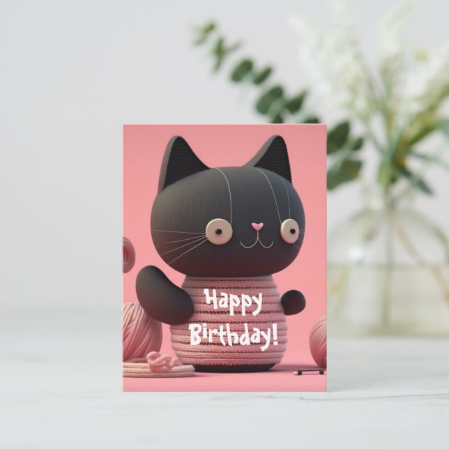 Postal Gato Rosa "Purrfect Birthday Wishes" (Anverso de pie)