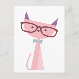 Postal Gato rosado con gafas