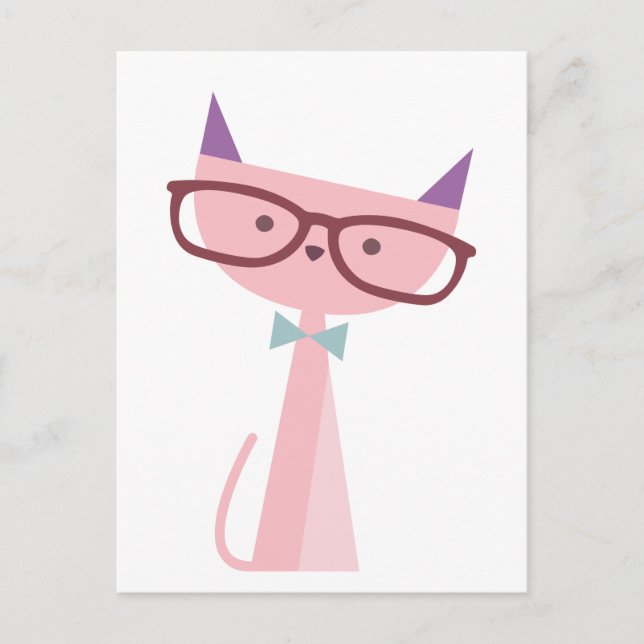 Postal Gato rosado con gafas (Anverso)
