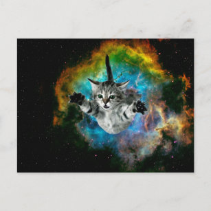 Postal Gato saltando en el espacio