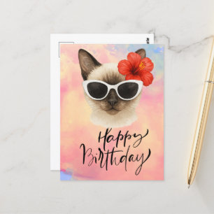 Postal Gato siamés con gafas de sol Feliz Cumpleaños