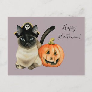 Postal Gato siamés con Gorra pirata   Feliz Halloween