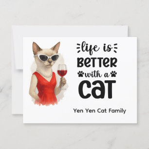 Postal Gato siamés con humor para los amantes del gato