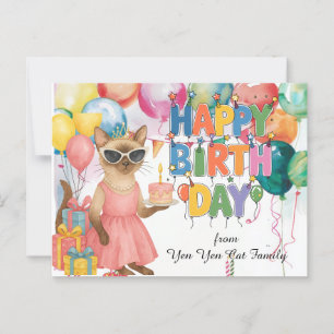 Postal Gato siamés con la leyenda Feliz Cumpleaños