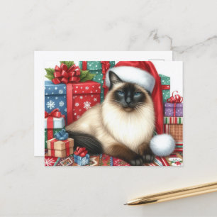Postal Gato siamés de Santa Navidad 