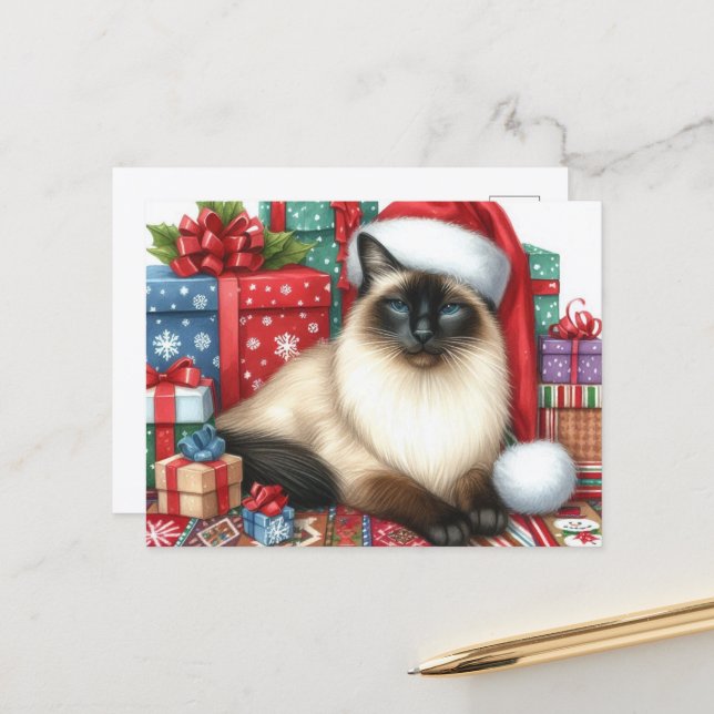 Postal Gato siamés de Santa Navidad  (Anverso/Reverso In Situ)