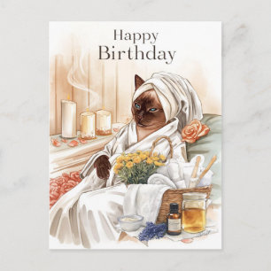 Postal Gato siamés en cumpleaños de spa