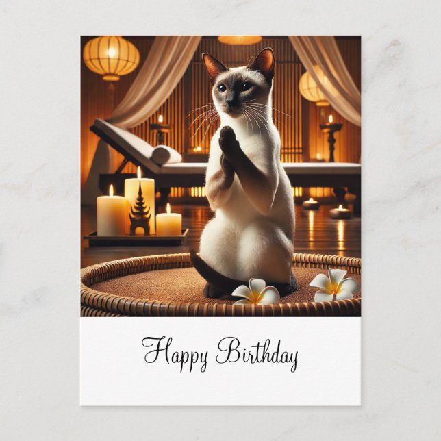 Postal Gato siamés en el cumpleaños del spa (Anverso)