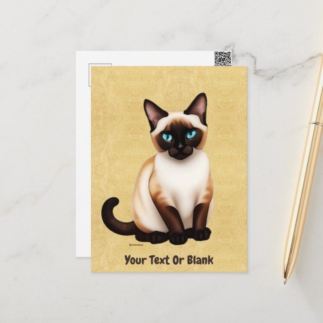 Postal Gato Siamés En Papel Antiguo (Anverso/Reverso In Situ)