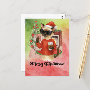 Postal Gato siamés envía mensaje Feliz Navidad