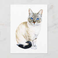 Gato Siamés Lynx Point Acuarela Pintada a Mano