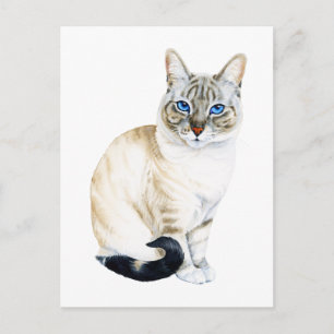 Postal Gato Siamés Lynx Point Acuarela Pintada a Mano