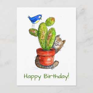 Postal Gato sinusal con cactus