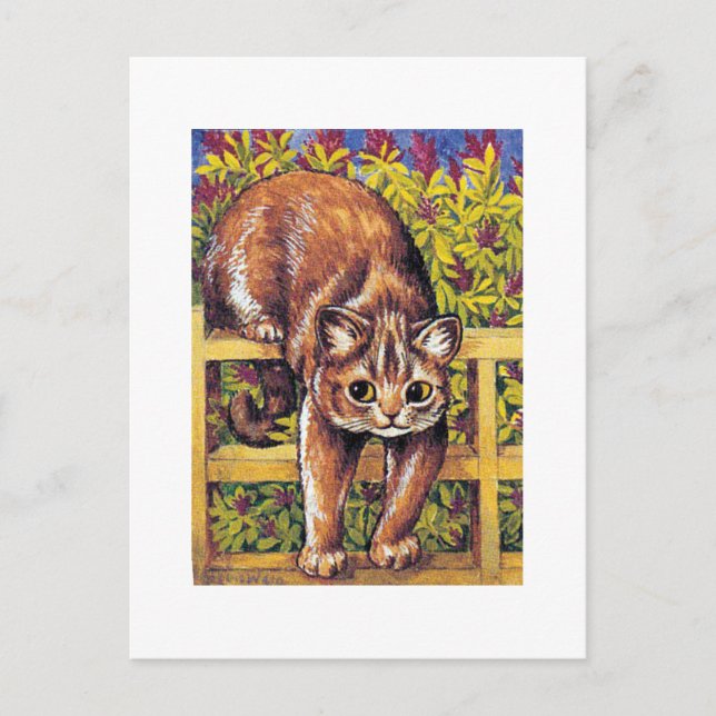 Postal Gato sobre cerca, Louis Wain (Anverso)