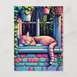 Postal Gato somnoliento en alféizar Arte de IA