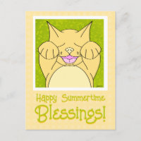 Gato Sonriente Feliz En El Verano Pensando En Ti