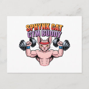 Postal Gato Sphynx Compañero de Gimnasio Musculoso Dibujo
