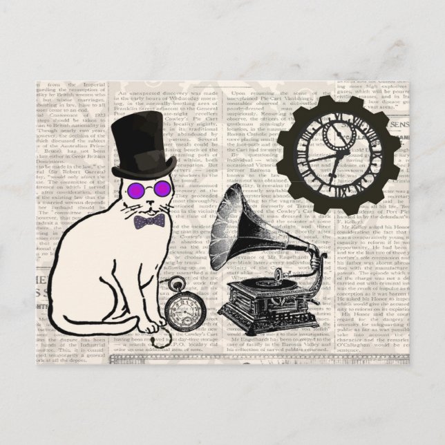 Postal Gato Steampunk (Anverso)
