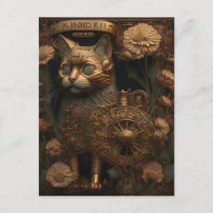 Postal Gato Steampunk Arte Digital Gótico