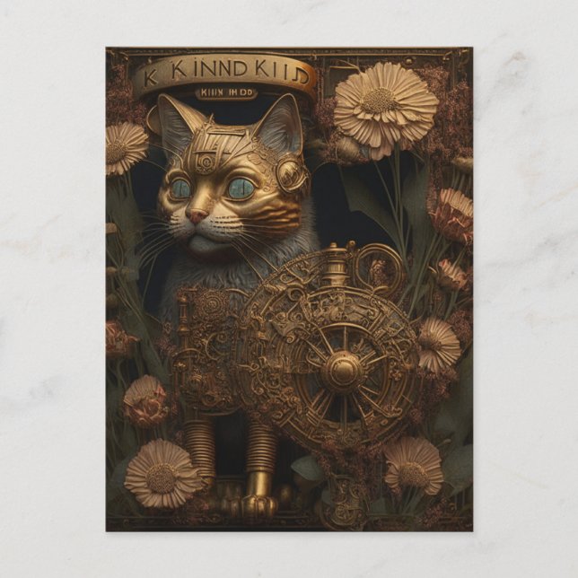 Postal Gato Steampunk Arte Digital Gótico (Anverso)