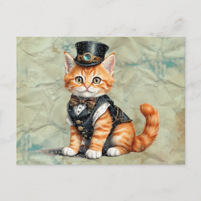 Postal Gato Steampunk: Arte Gótico Kitty Para Los Amantes (Anverso)