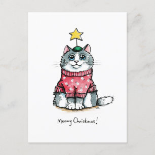 Postal Gato suéter feo - Navidades míseros