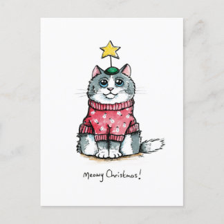 Postal Gato suéter feo - Navidades míseros