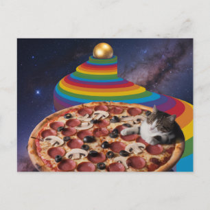 Postal Gato surrealista durmiendo en una pizza