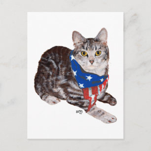 Postal Gato Tabby American Shorthair Patriótico