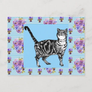 Postal Gato Tabby Chic Deslucido Arte de Raya Pastel Tarj