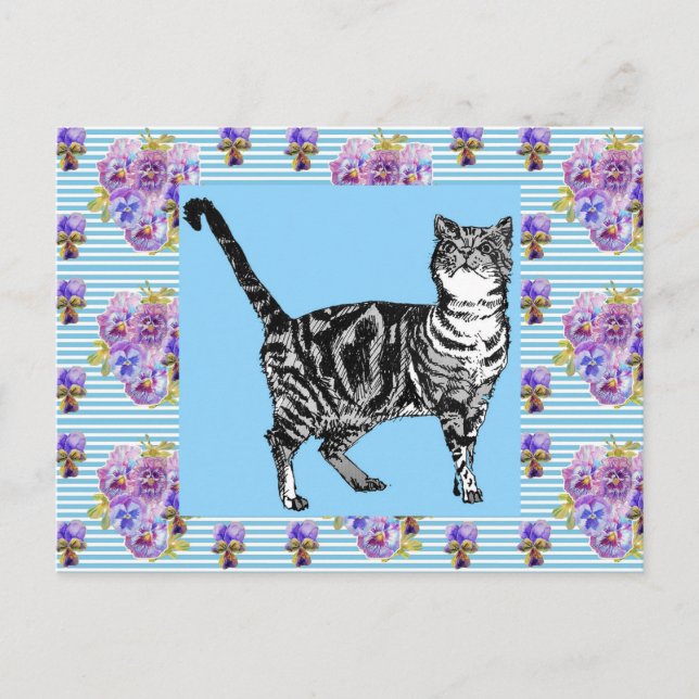 Postal Gato Tabby Chic Deslucido Arte de Raya Pastel Tarj (Anverso)