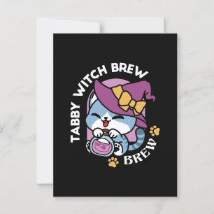 Postal Gato Tabby de Halloween – Arte de Sombrero de Bruj