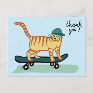 Postal Gato Tabby Patinando GRACIAS