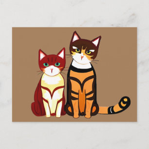 Postal Gato tigre a rayas y Ginger Kitten