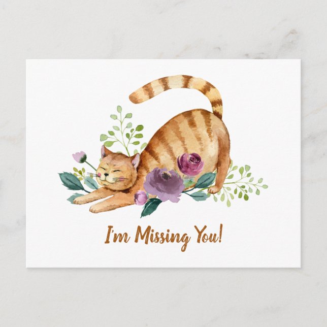 Postal Gato Tigre Adorable Te Extraño (Anverso)