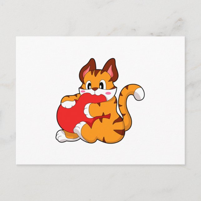 Postal Gato tigre en Amor con corazón.PNG (Anverso)