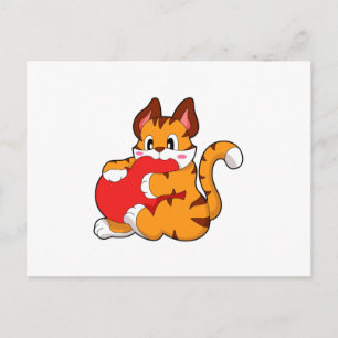 Postal Gato tigre enamorado del corazón. PNG